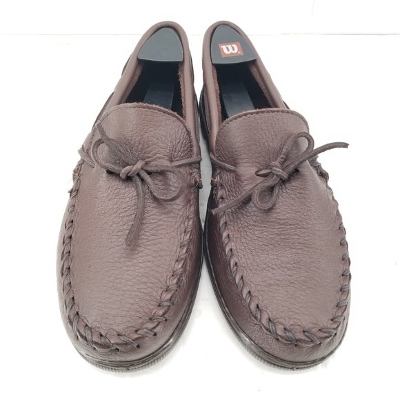 Minnetonka 892W Mens Moose Hide Classic Slip On Moccasins Chocolate Sz 11.5 Wide - Picture 2 of 11